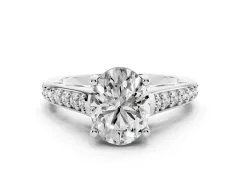 Oval Cut Diamond Prong Set Solitaire Engagement Ring Set in White gold with Pavé Band