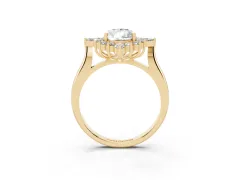 Pear Cut Diamond Cluster Halo Ring Set in Yellow gold with Marquise and Round Accents