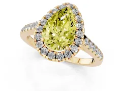 Fancy Yellow Pear Cut Diamond Halo Pavé Engagement Ring Set in Yellow gold with Prong Setting