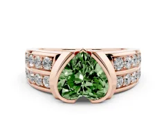 Fancy Green Heart Cut Diamond Wide Channel Set Band Ring Set in Rose gold with Bezel Setting