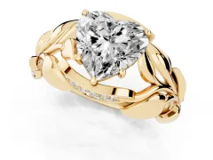 Heart Cut Diamond Leaf-Inspired Engagement Ring Set in Yellow gold with Round Accents
