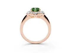 Fancy Green Cushion Cut Diamond Cluster Halo Ring Set in Rose gold with Solitaire Band and Prong Setting