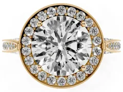 Round Cut Diamond Halo Engagement Ring Set in Yellow gold with Accent Split Shank Band