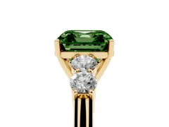 Fancy Green Asscher Cut Diamond Five-Stone Prong Set Band Ring Set in Yellow gold with Polished Band