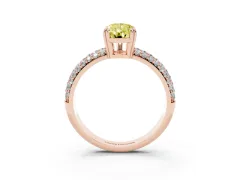 Fancy Yellow Pear Cut Diamond Solitaire Ring Set in Rose gold with Multi-Row Round Pavé Band and Prong Setting