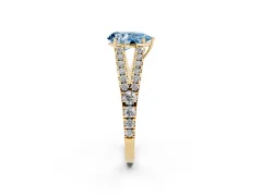 Fancy Blue Pear Cut Diamond Split Shank Pavé Engagement Ring Set in Yellow gold with Prong-Held Center Stone