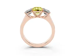 Fancy Yellow Emerald Cut Diamond Three-Stone Ring Set in Rose gold with Plain Polished Band