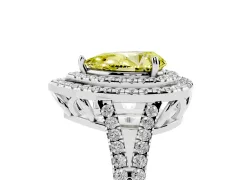 Fancy Yellow Pear Cut Diamond Double Halo Ring Set in White gold with Pavé Band