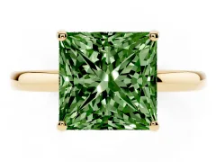 Fancy Green Princess Cut Diamond Solitaire Ring Set in Yellow gold with Plain Band and Prong Setting