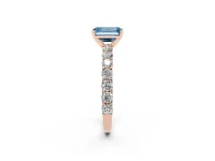 Fancy Blue Emerald Cut Diamond Solitaire Ring Set in Rose gold with Shared Prong Pavé Band