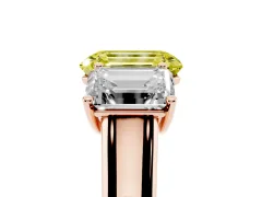 Fancy Yellow Emerald Cut Diamond Three-Stone Ring Set in Rose gold with Plain Polished Band