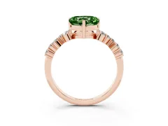 Fancy Green Heart Cut Diamond Ring Set in Rose gold with Scattered Round Accents