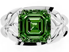 Fancy Green Asscher Cut Diamond Leaf-Inspired Engagement Ring Set in Platinum with Round Accents