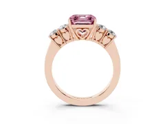 Fancy Pink Asscher Cut Diamond Five-Stone Prong Set Band Ring Set in Rose gold with Polished Band