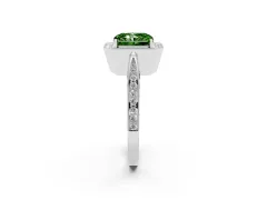 Fancy Green Radiant Cut Diamond Halo Engagement Ring Set in White gold with Accent Split Shank Band