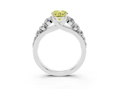 Fancy Yellow Oval Cut Diamond Solitaire Ring Set in Silver with Pavé-Set Band and Prong Setting
