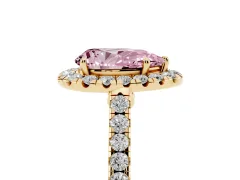 Fancy Pink Pear Cut Diamond Halo Pavé Engagement Ring Set in Yellow gold with Prong Setting