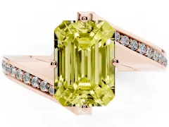 Fancy Yellow Emerald Cut Diamond Solitaire Ring Set in Rose gold with Intertwined Pavé Twist Band