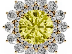 Fancy Yellow Round Cut Diamond Floral Double Halo Ring Set in Yellow gold with Round Petals