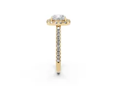 Cushion Cut Diamond Pavé Halo Ring Set in Yellow gold with Prong Setting