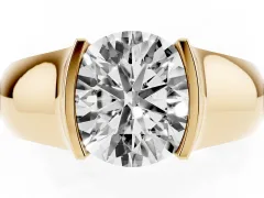 Round Cut Diamond Bezel Solitaire Ring Set in Yellow gold with Wide Band