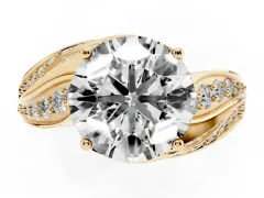Round Cut Diamond Solitaire Ring Set in Yellow gold with Layered Twist Pavé Band
