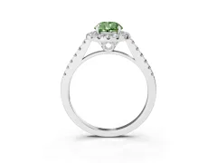 Fancy Green Pear Cut Diamond Pavé Halo Engagement Ring Set in White gold with Pavé Band and Prong Setting