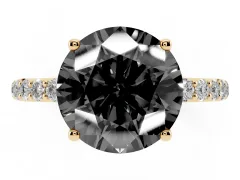 Fancy Black Round Cut Diamond Solitaire Engagement Ring Set in Yellow gold with Round Pavé Band and Prong Setting