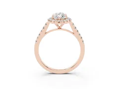 Marquise Cut Diamond Halo Pavé Engagement Ring Set in Rose gold with Prong Setting