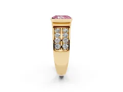 Fancy Pink Radiant Cut Diamond Wide Channel Set Band Ring Set in Yellow gold with Bezel Setting