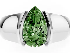 Fancy Green Pear Cut Diamond Bezel Solitaire Ring Set in Silver with Wide Band