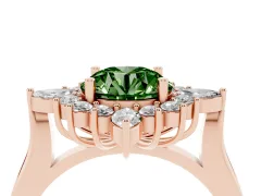 Fancy Green Round Cut Diamond Cluster Halo Ring Set in Rose gold with Marquise and Round Accents