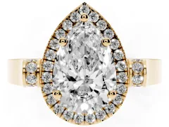 Pear Cut Diamond Halo Ring Set in Yellow gold with Pavé-Lined Split Shank Band