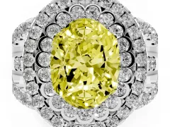 Fancy Yellow Oval Cut Diamond Double Halo Ring Set in White gold with Round Pavé Split Shank