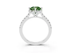 Fancy Green Round Cut Diamond Solitaire Ring Set in Platinum with Pavé Band and Floral Prong Setting