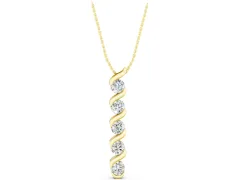 Round Diamond Spiral Twist Pendant Set in Yellow gold with Five Prong-Set Stones