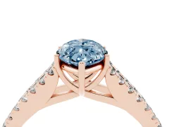 Fancy Blue Marquise Cut Diamond Split Shank Pavé Engagement Ring Set in Rose gold with Prong-Held Center Stone