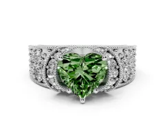 Fancy Green Heart Cut Diamond Milgrain Halo Pavé Engagement Ring Set in Platinum with Prong Setting