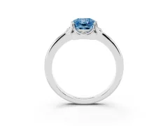 Fancy Blue Radiant Cut Diamond Round Cluster Halo Ring Set in Silver with Solitaire Band and Prong Setting