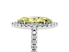 Fancy Yellow Marquise Cut Diamond Pavé Halo Ring Set in White gold with Prong Setting