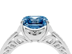 Fancy Blue Asscher Cut Diamond Halo Ring Set in Silver with Channel Set Band and Prong Setting