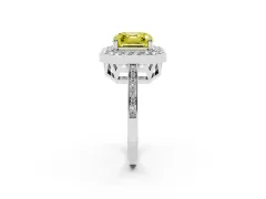 Fancy Yellow Asscher Cut Diamond Halo Ring Set in Silver with Accent-Lined Split Shank and Prong Setting