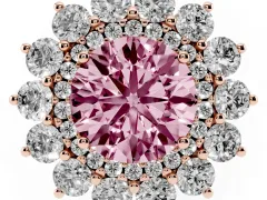 Fancy Pink Round Cut Diamond Floral Double Halo Ring Set in Rose gold with Round Petals