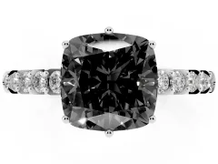 Fancy Black Cushion Cut Diamond Solitaire Engagement Ring Set in Platinum with Pavé Band and Prong Setting