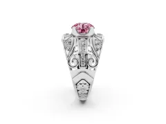 Fancy Pink Round Cut Diamond Art Deco Ring Set in Platinum with Pavé Split Shank