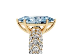 Fancy Blue Marquise Cut Diamond Pavé Band Solitaire Ring Set in Yellow gold with Close-Set Accent Stones and Prong Setting