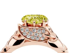 Fancy Yellow Heart Cut Diamond Leaf-Inspired Engagement Ring Set in Rose gold with Round Accents