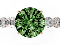 Fancy Green Round Cut Diamond Five-Stone Prong Set Band Ring Set in Rose gold with Polished Band