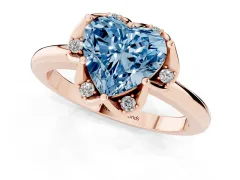 Fancy Blue Heart Cut Diamond Round Cluster Halo Ring Set in Rose gold with Solitaire Band and Prong Setting