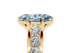 Fancy Blue Marquise Cut Diamond Pavé Engagement Ring Set in Yellow gold with Prong Setting